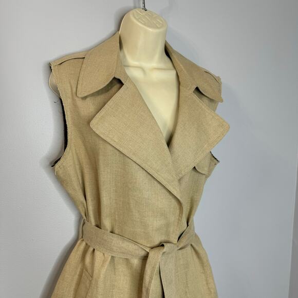 Theory Women's Katara Linen Vest Belted Sleeveless Flax Safari Natural Women's L - Picture 3 of 14